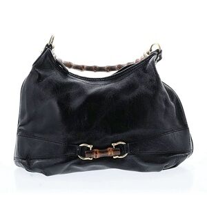 Talbots Black Leather Hobo Bag with Bamboo Accents